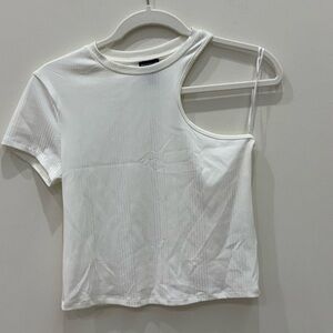 Nicole Williams x Bar III White One-Shoulder Ribbed Top - Size XL